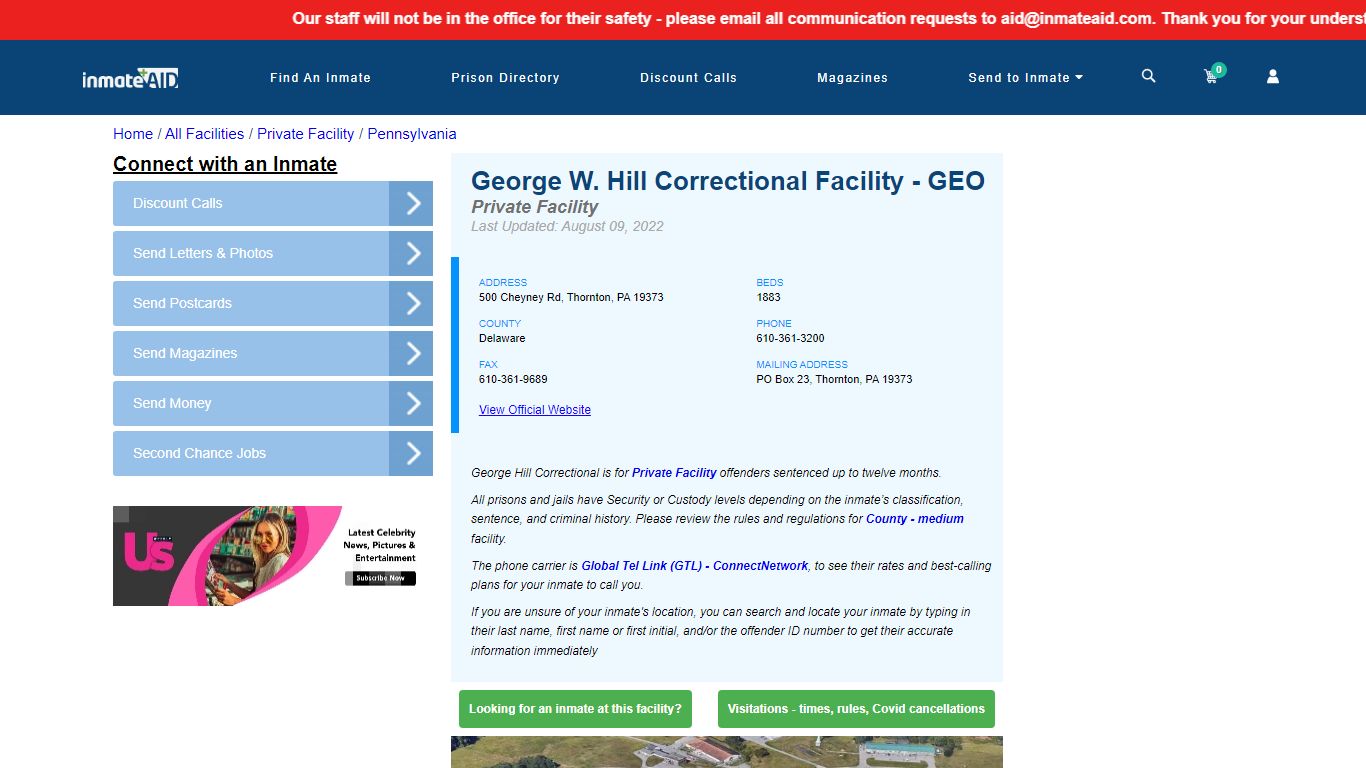 George W. Hill Correctional Facility - GEO - Inmate Search ...